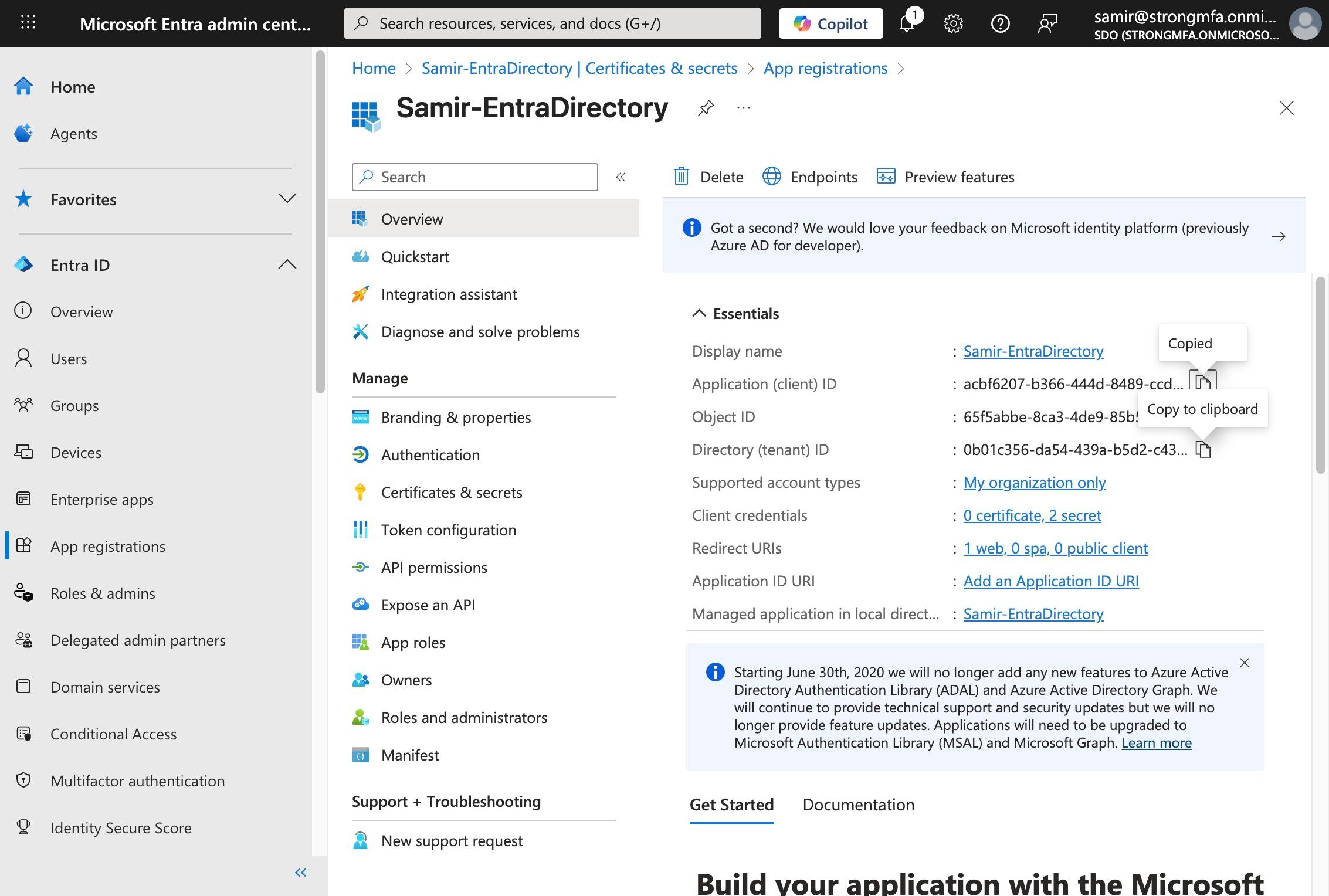 Step 4: Copy Directory (Tenant) ID