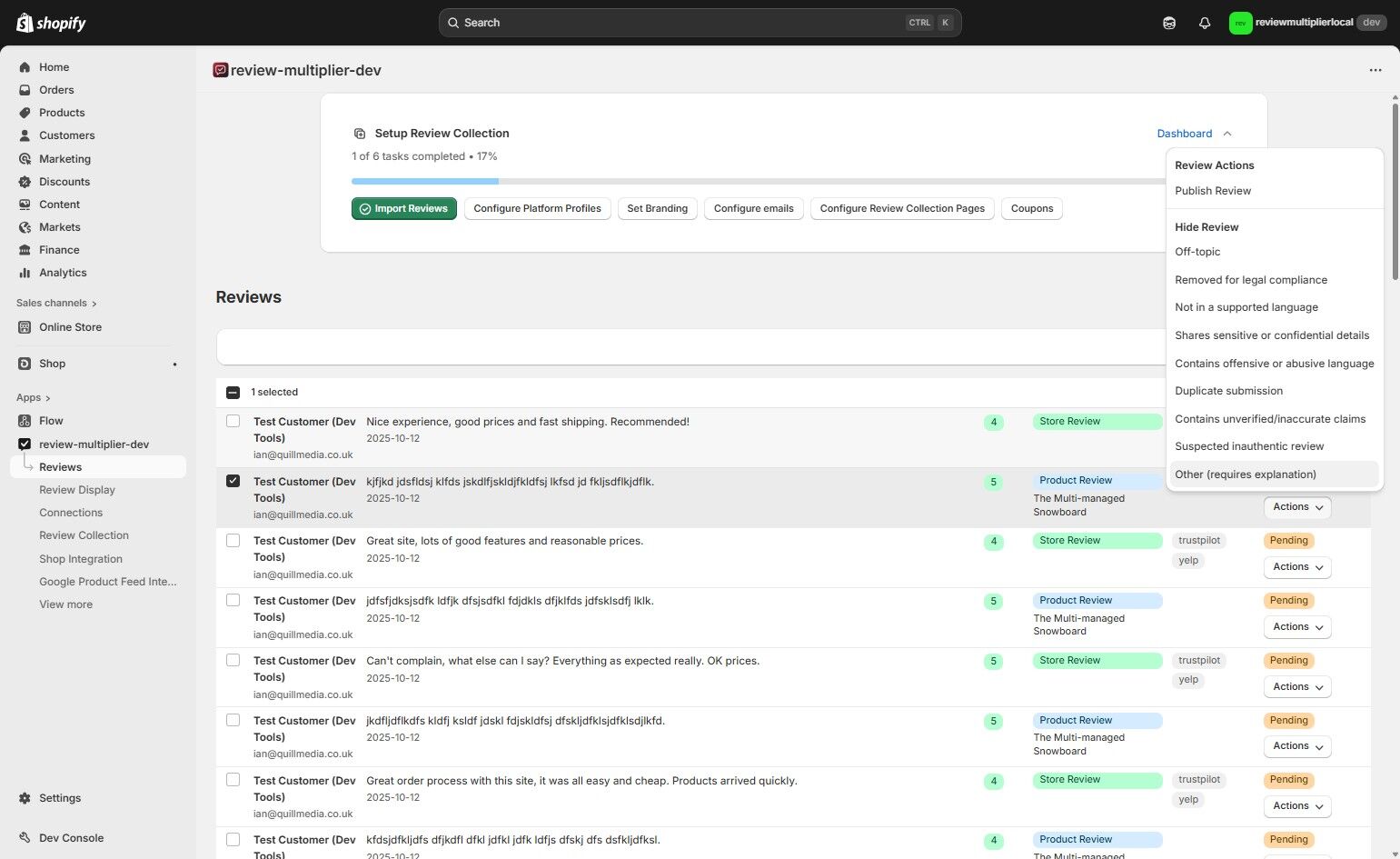 Select a hiding reason