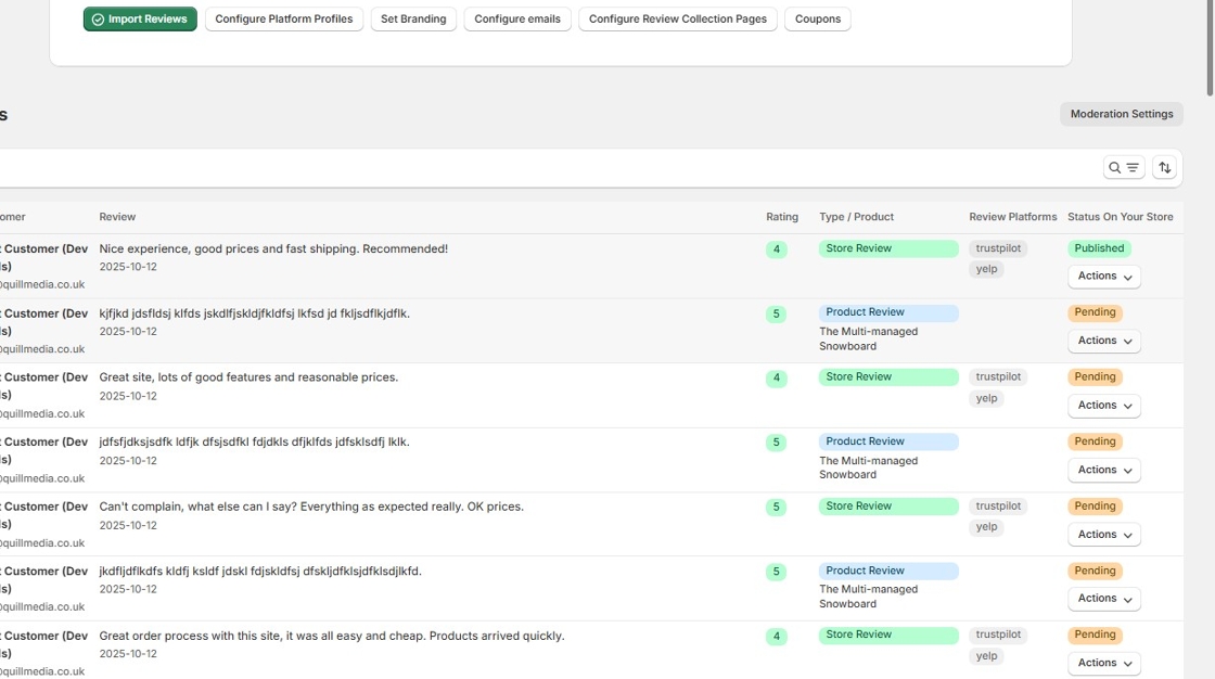 Click Actions on the review to hide