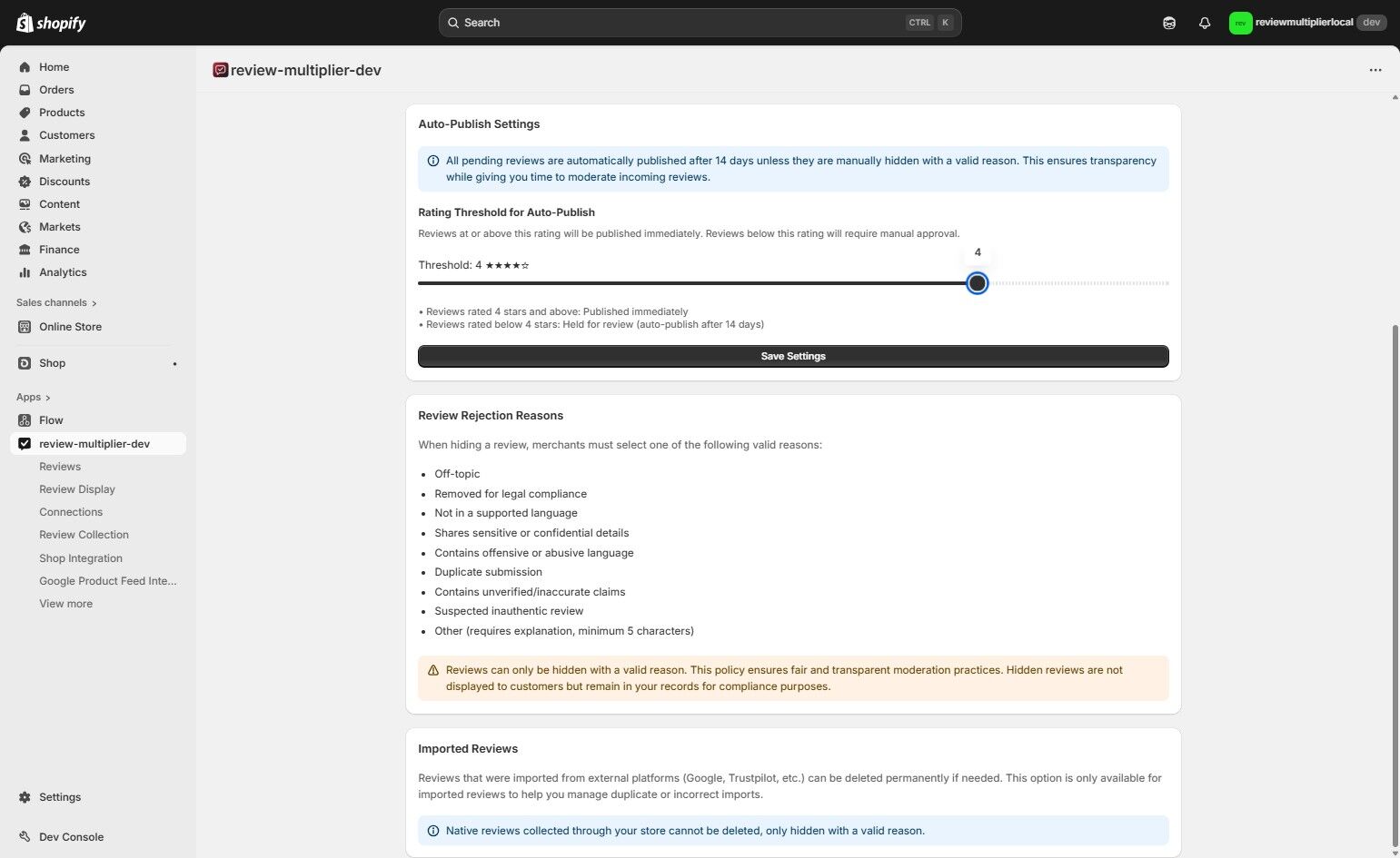 Adjust the threshold rating slider