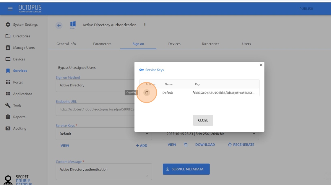 Copy the Service Keys content