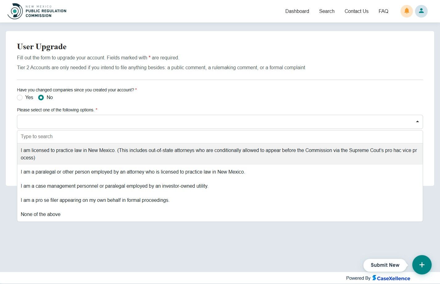 Dropdown to select Tier 2 option