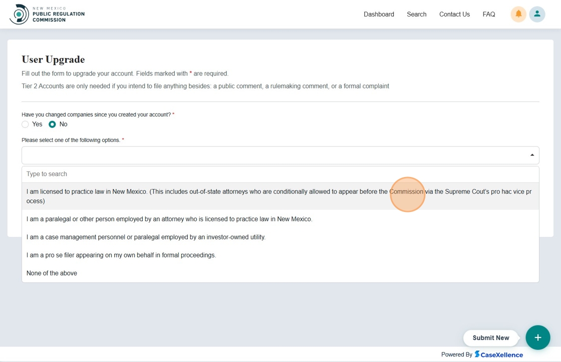 Dropdown to select Tier 2 option