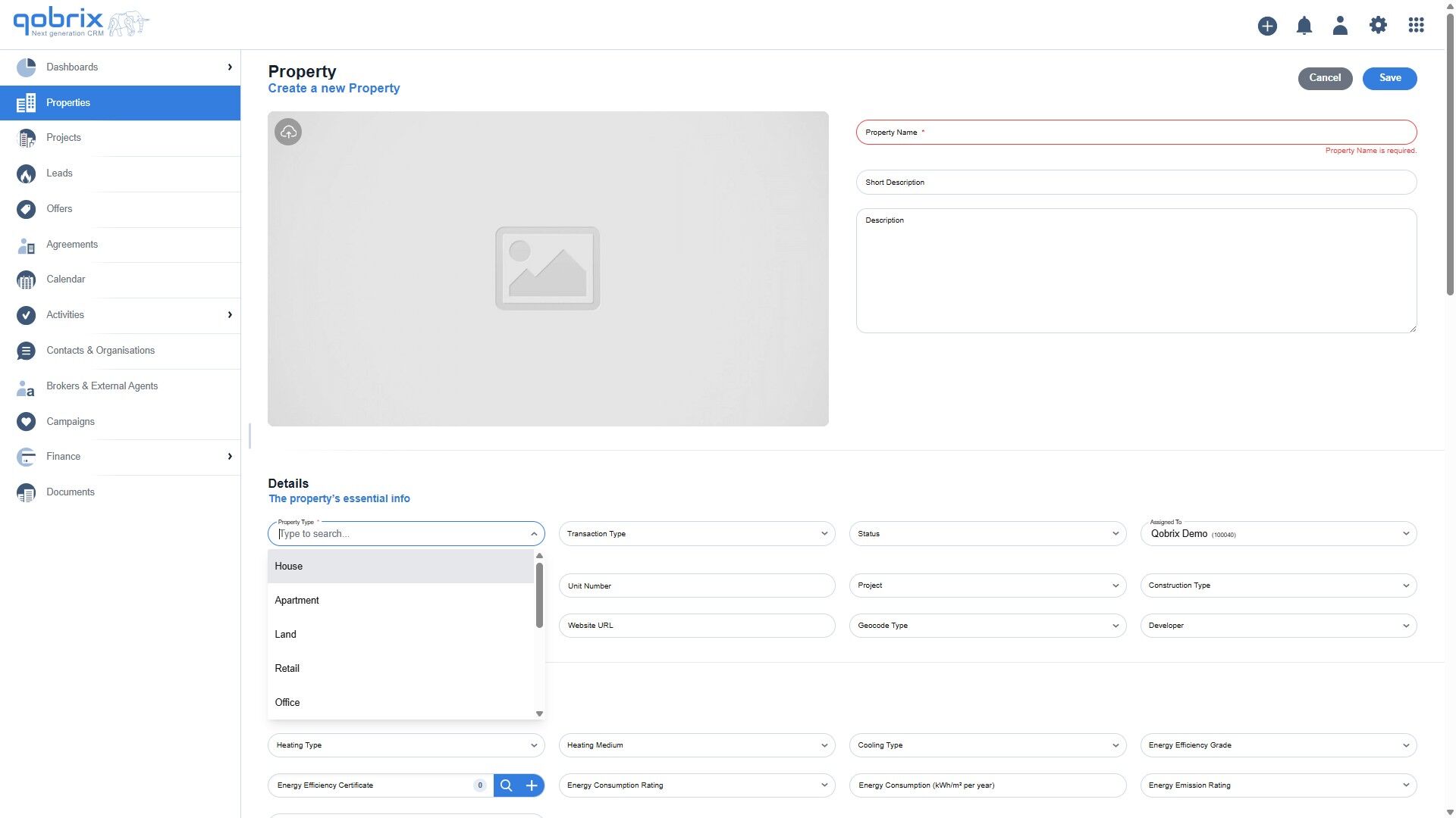Step 3: Property type selection