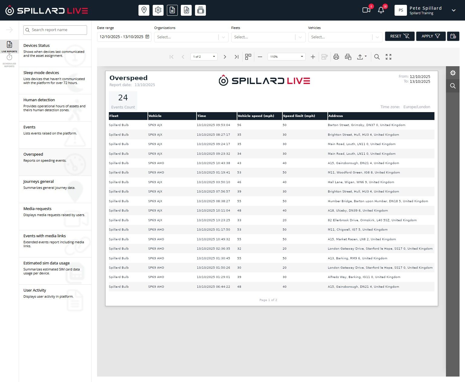 Spillard Live Reports Overview – KnowledgeBase