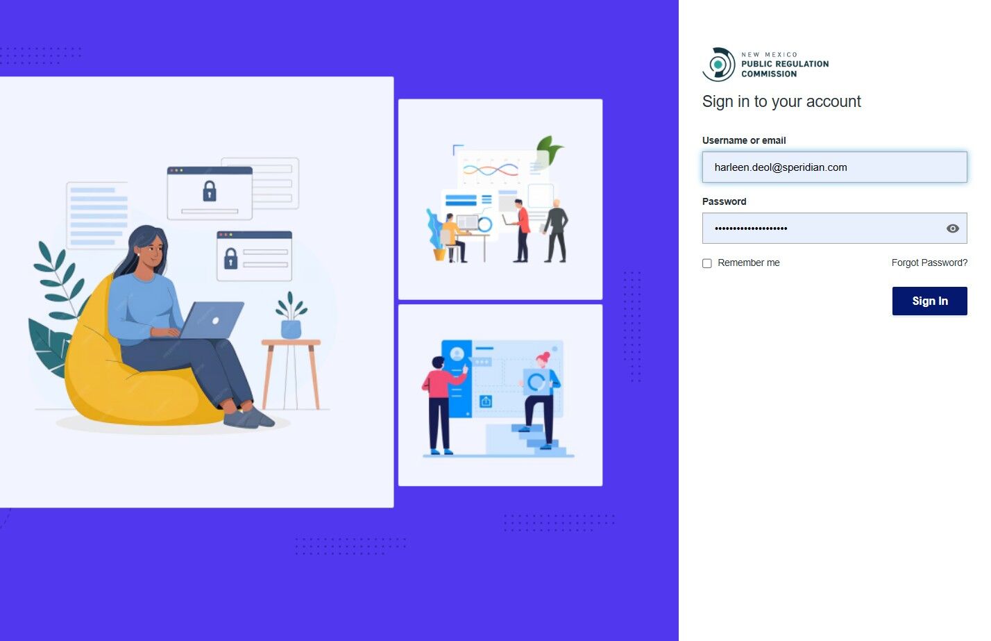 Login page after registration