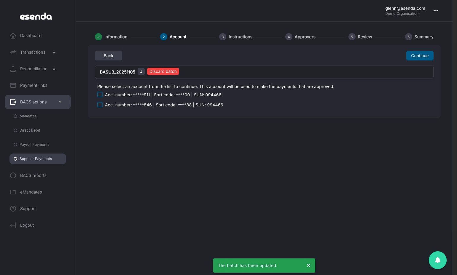 Account selection screen