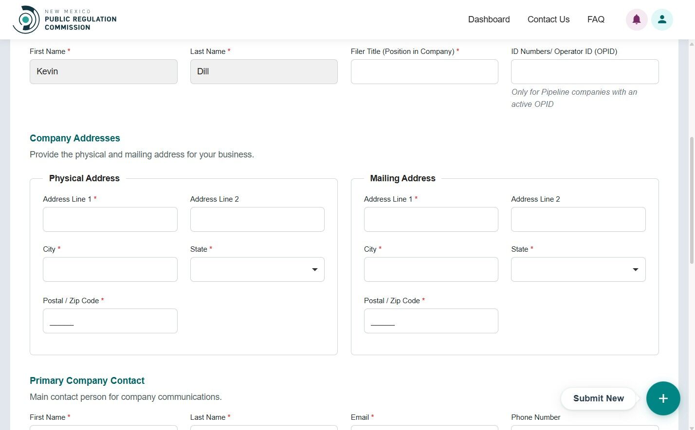 Company Address fields