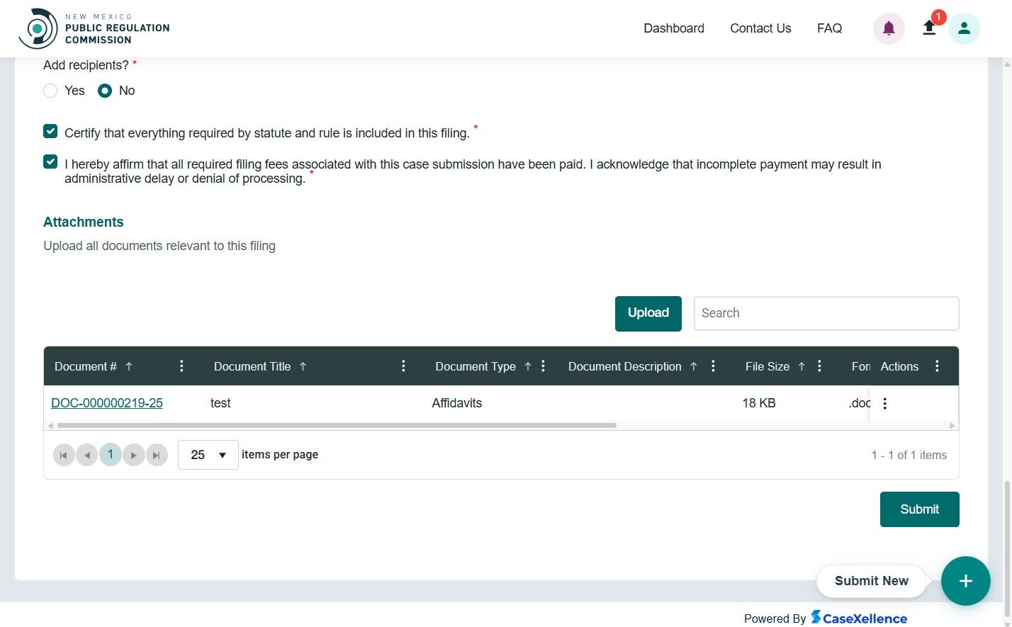 Submit Docket Confirmation