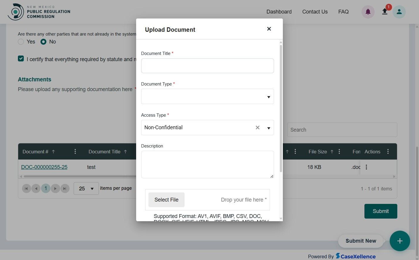 Upload document form