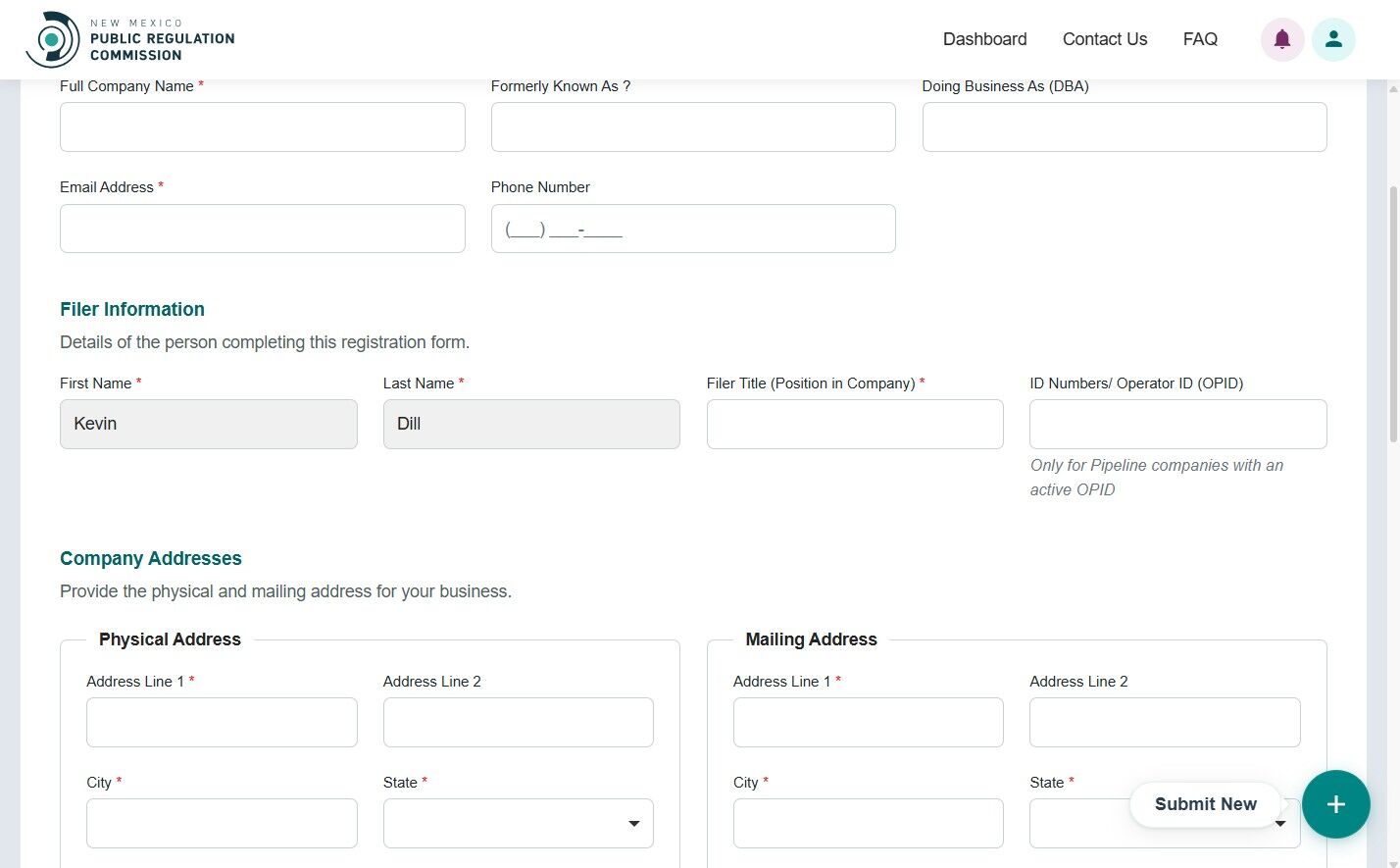 Filer Information fields