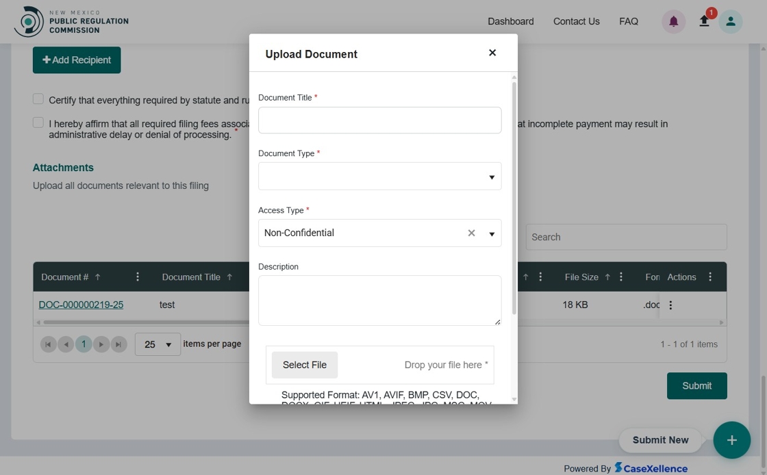 Upload document form