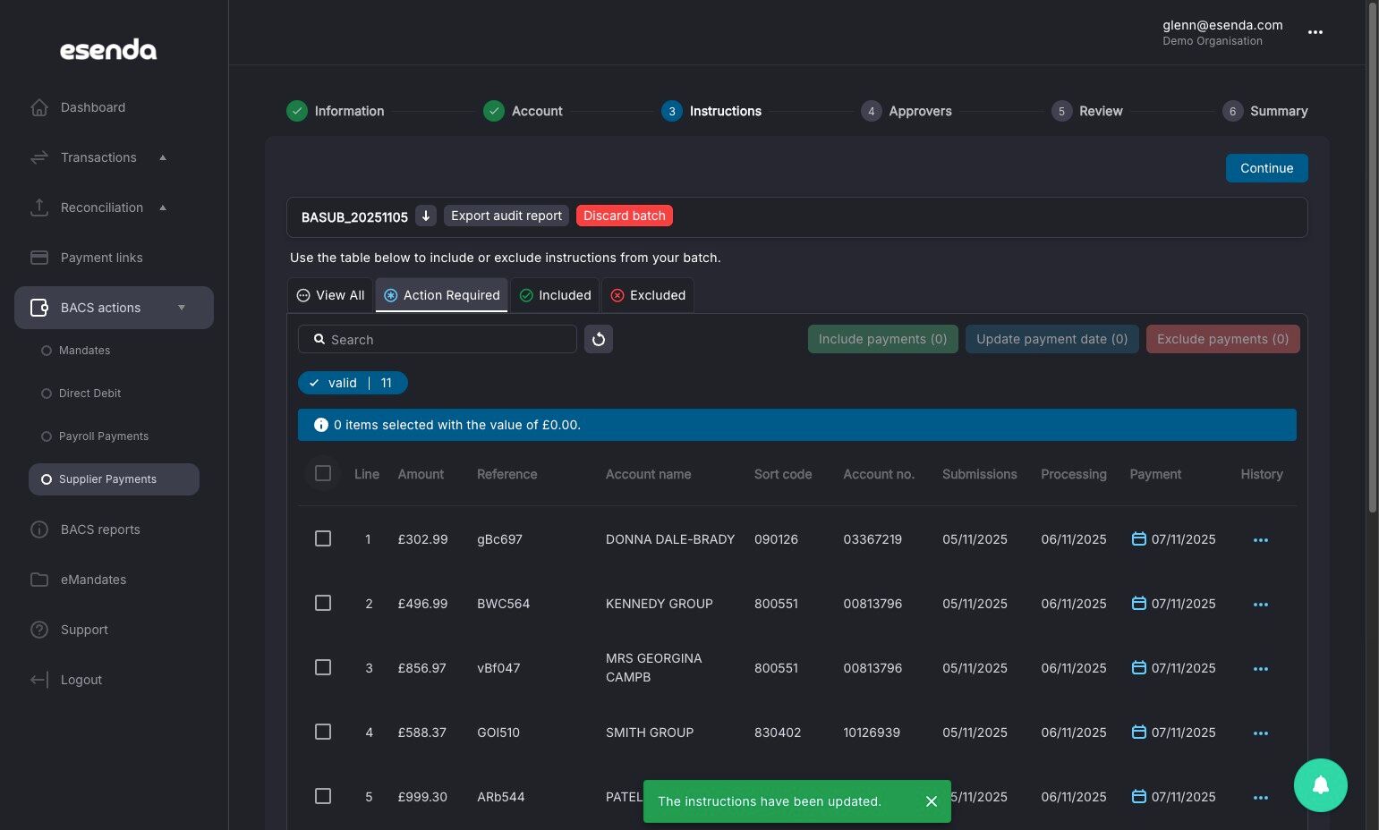 Select all checkbox on the payments list