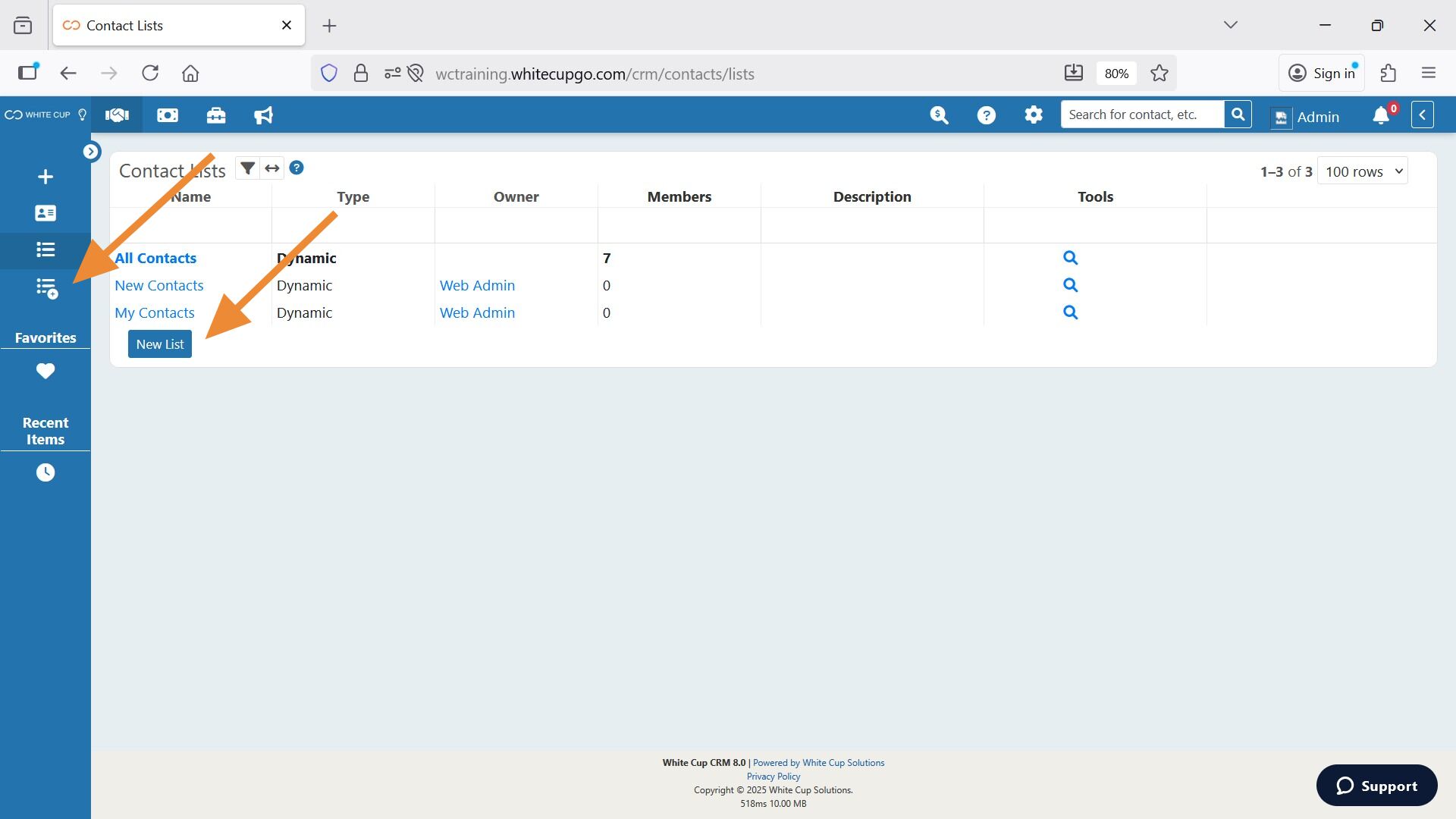 Create a new contact list from either Add icon.