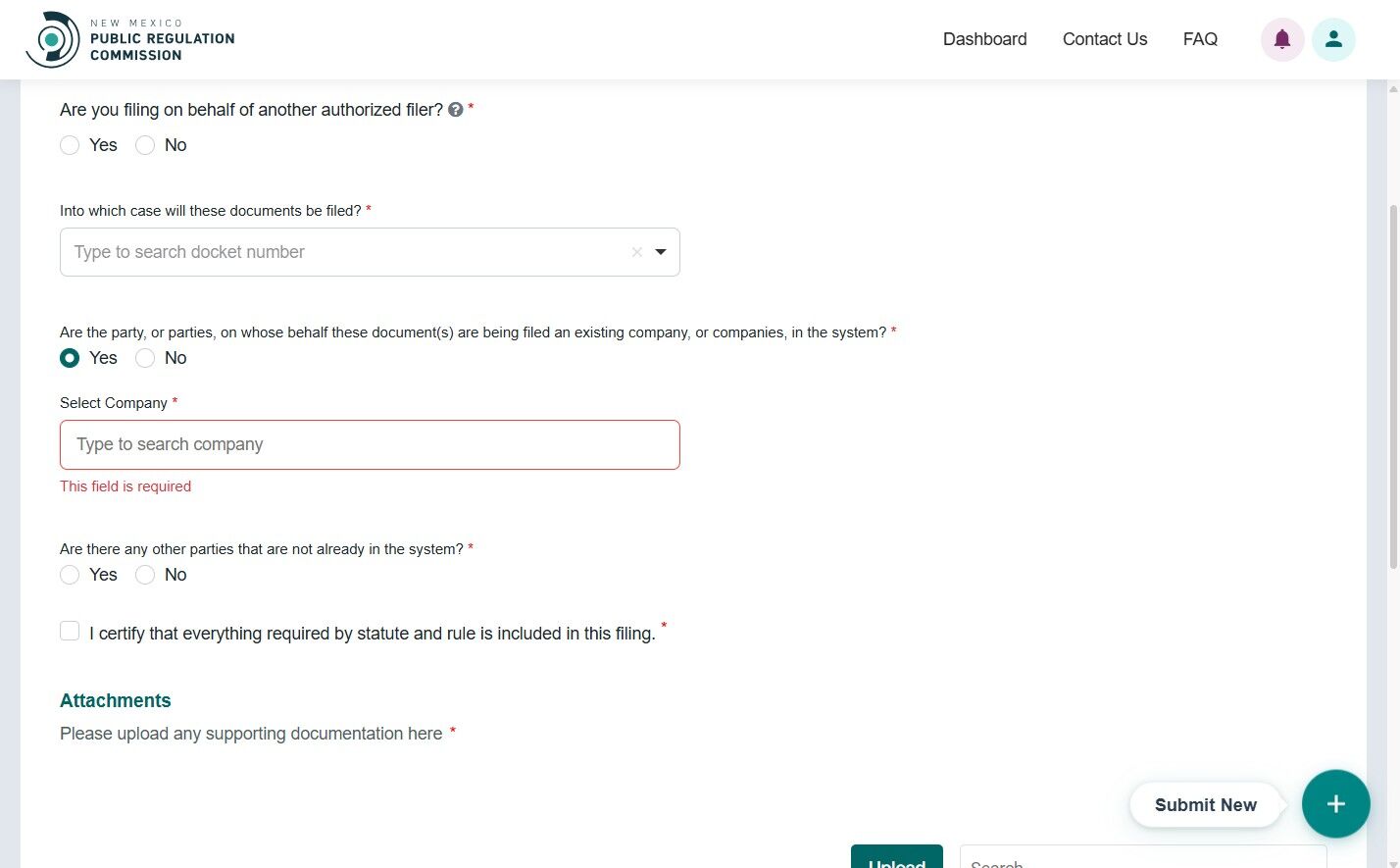 Company selection option