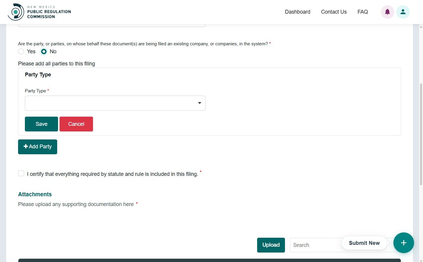Add new party details