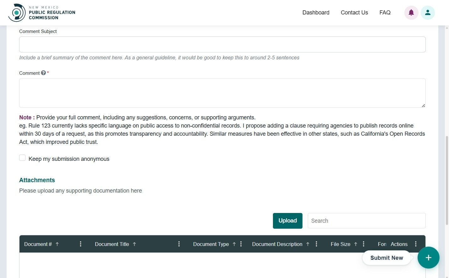 Anonymous submission option