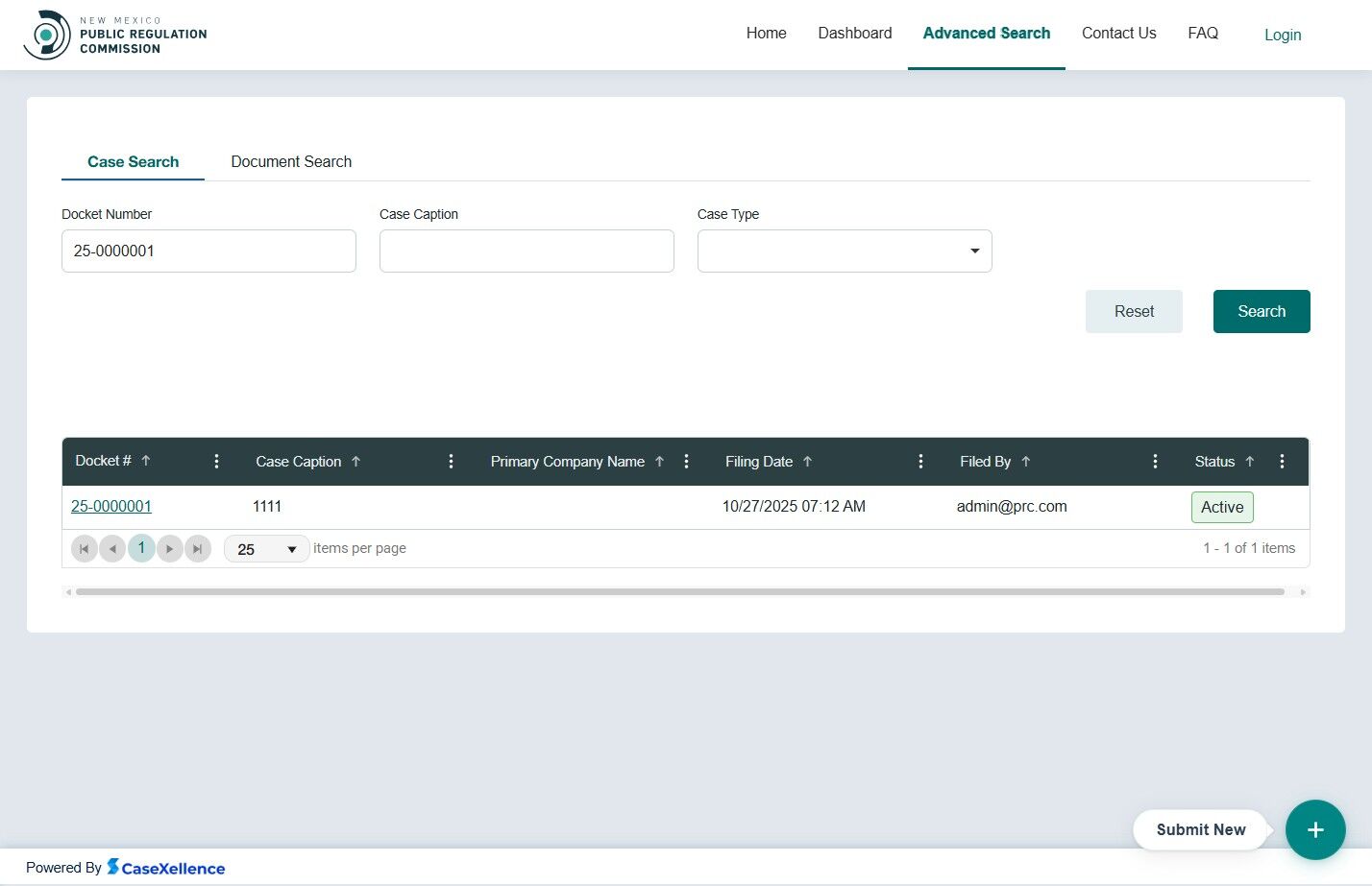 Advanced Search by Docket Number