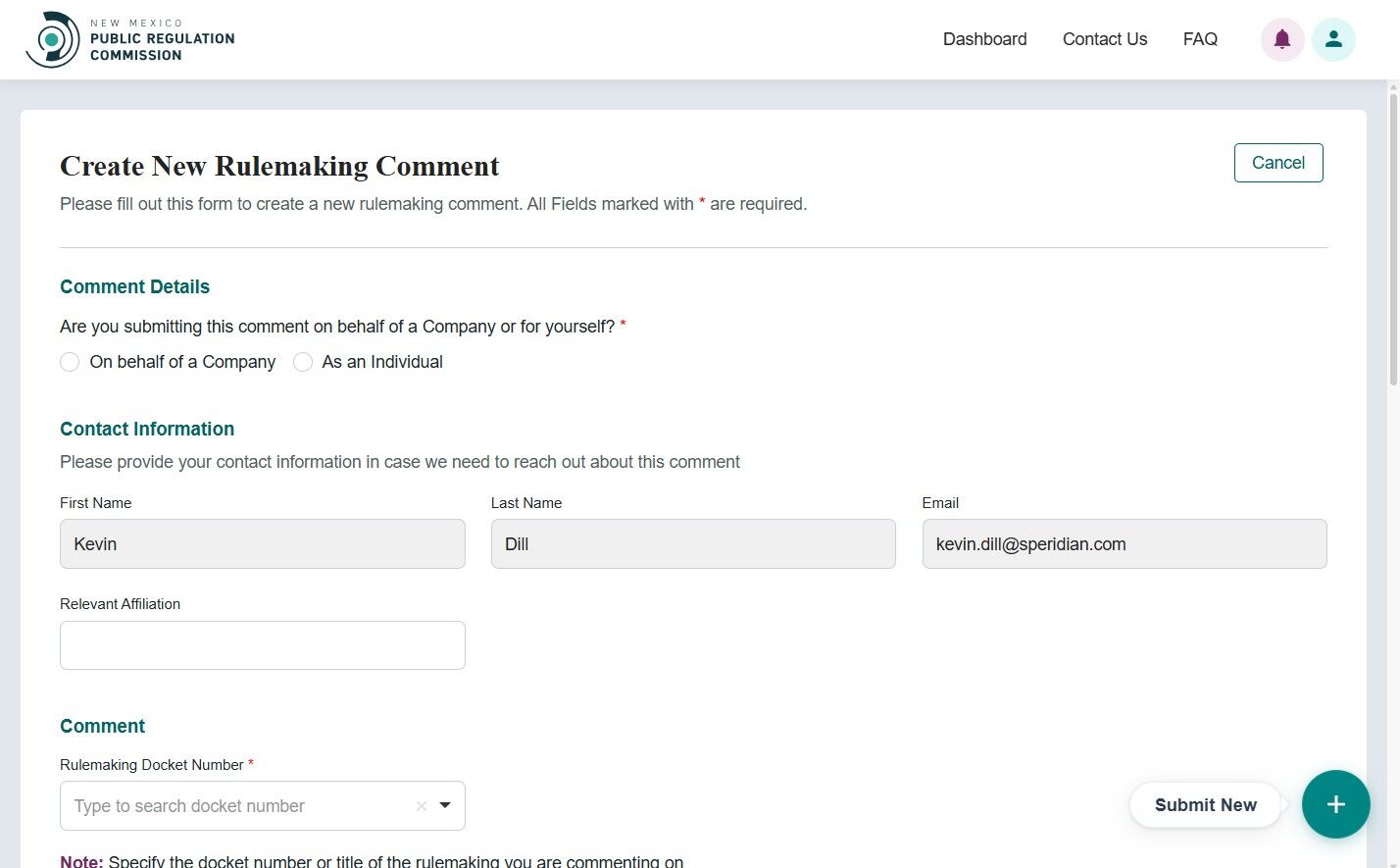 Submitter type selection