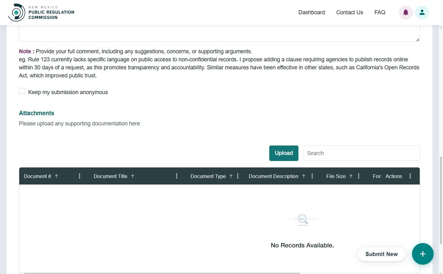 Attachments grid showing uploaded documents