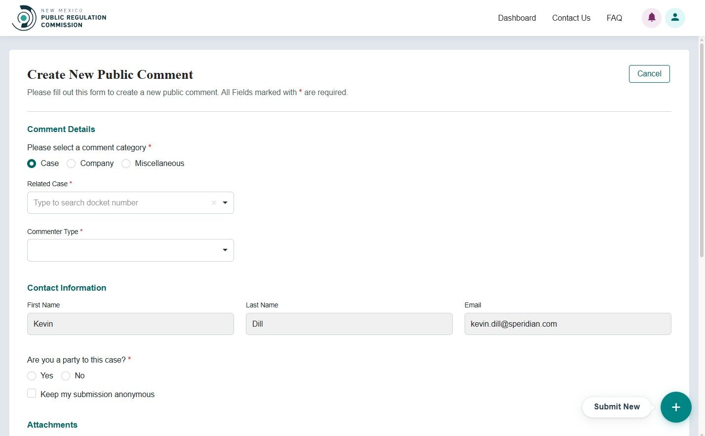 Docket or Company category fields