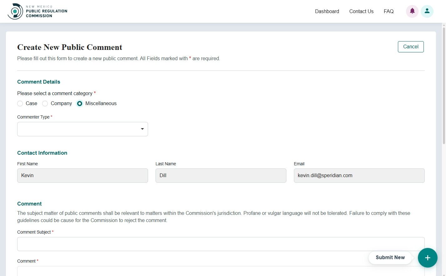 Miscellaneous comment type selection