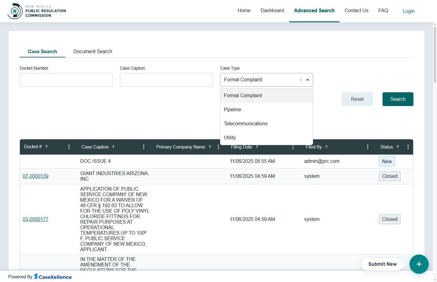 Advanced Search by Complaint Type