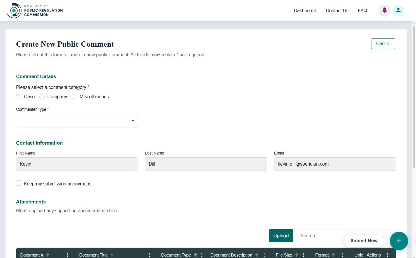 Select comment category options