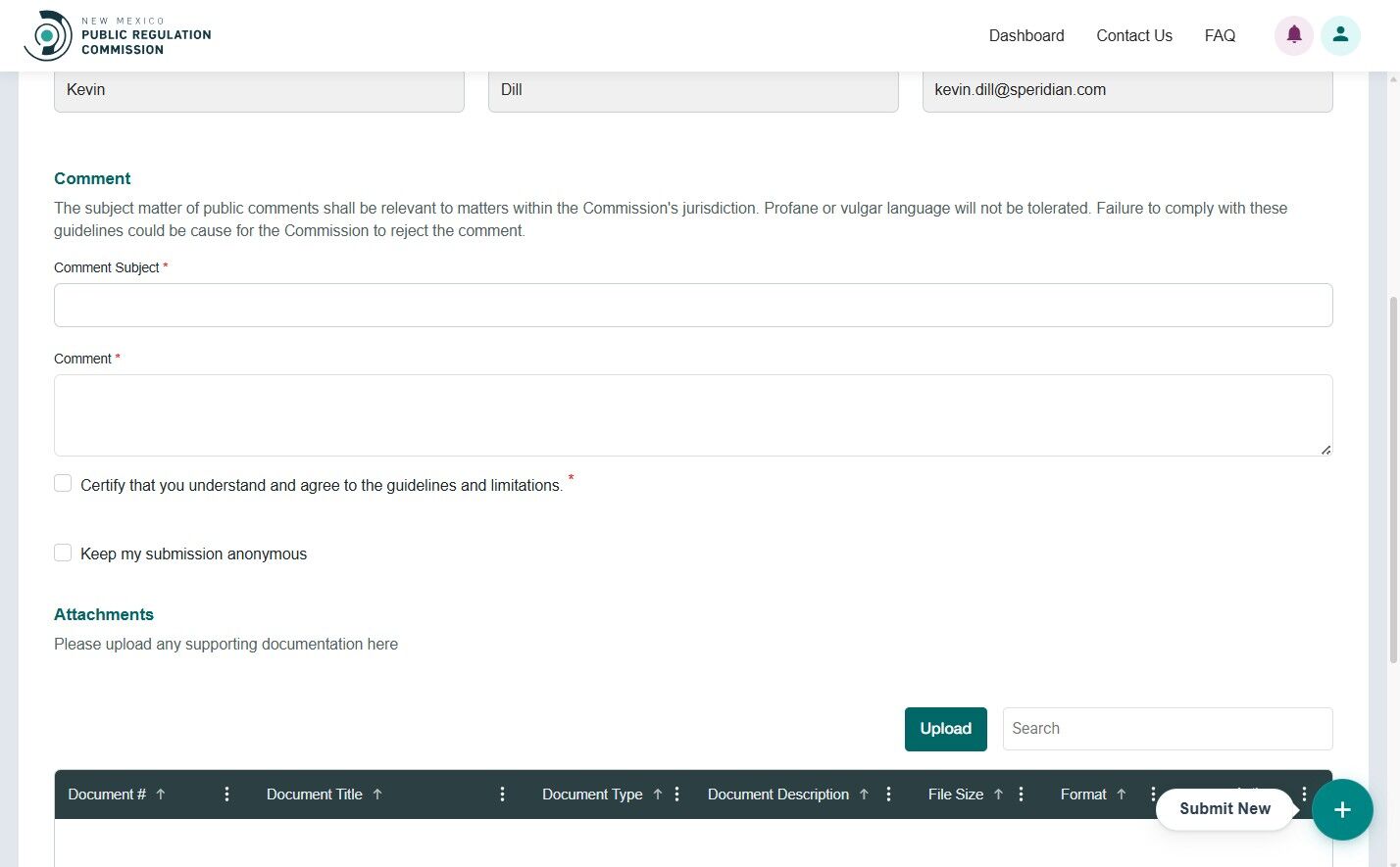 Comment subject and details fields