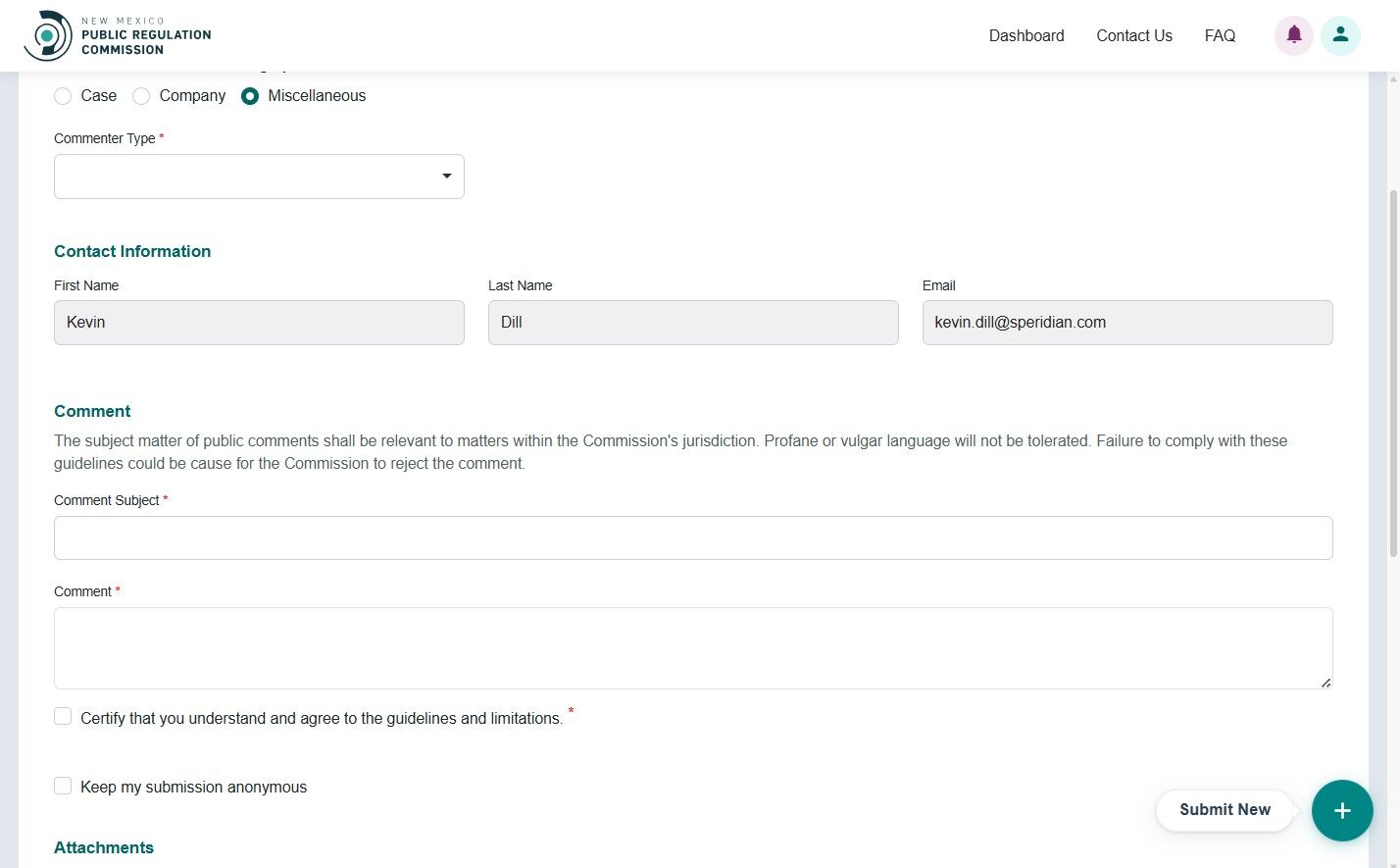 Contact information section