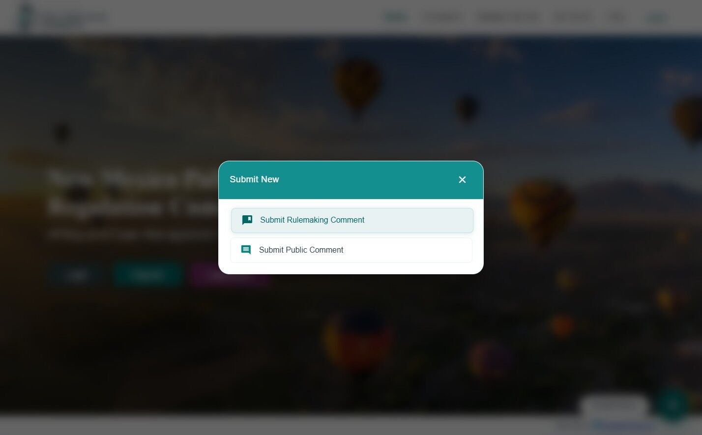 Submit Rulemaking Comment selection