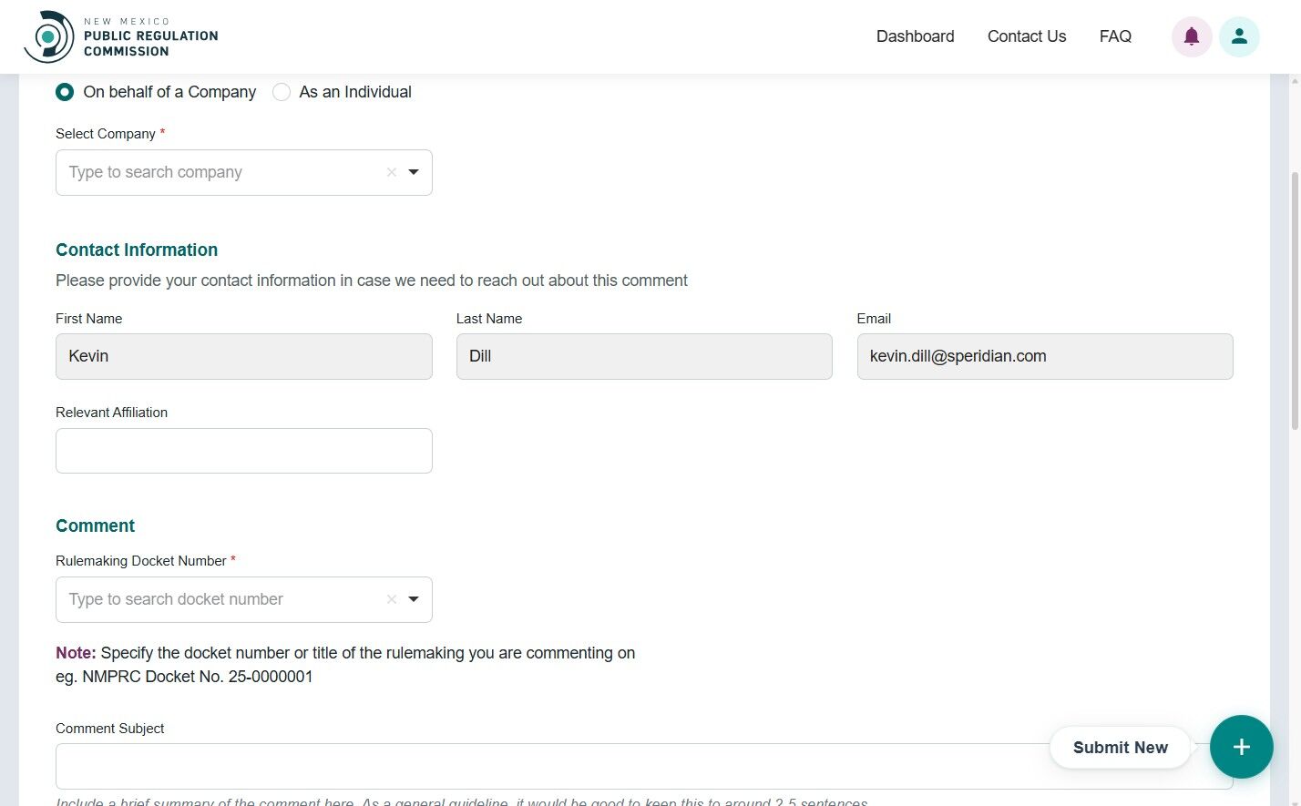 Contact information form fields