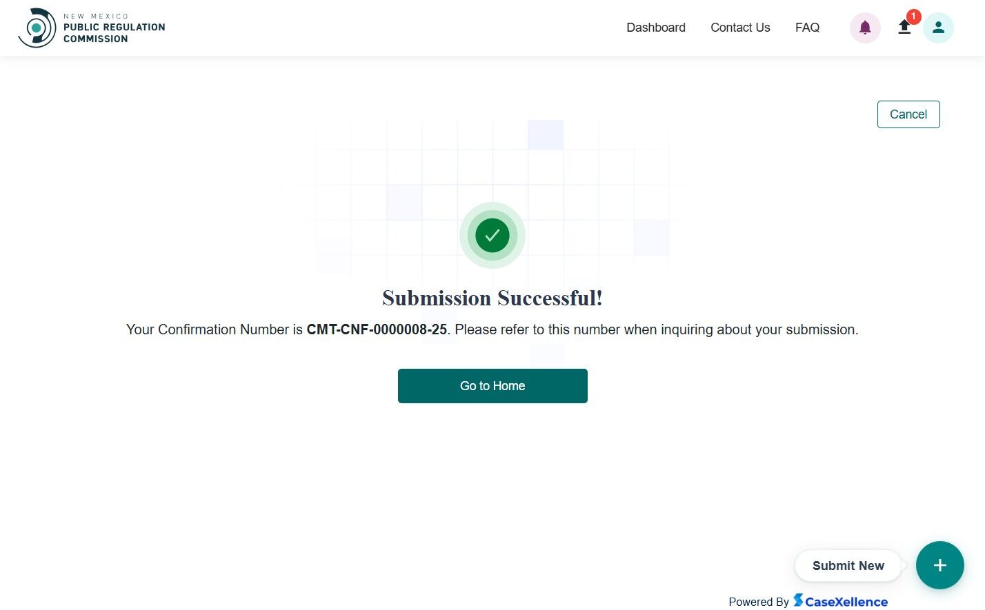 Confirmation after submitting public comment