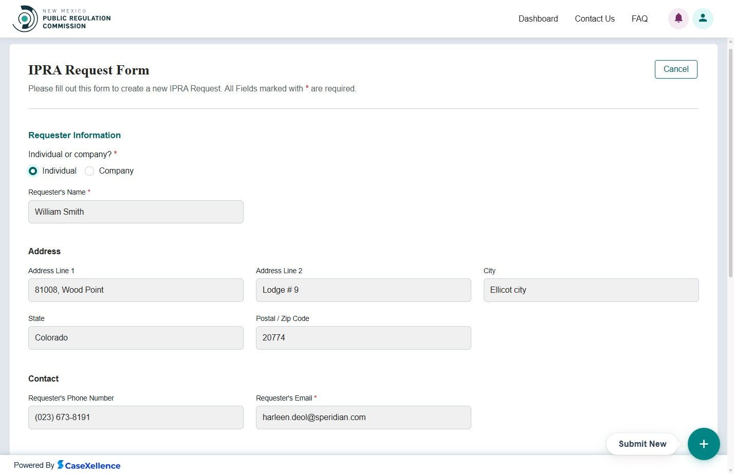 Individual IPRA Request selection