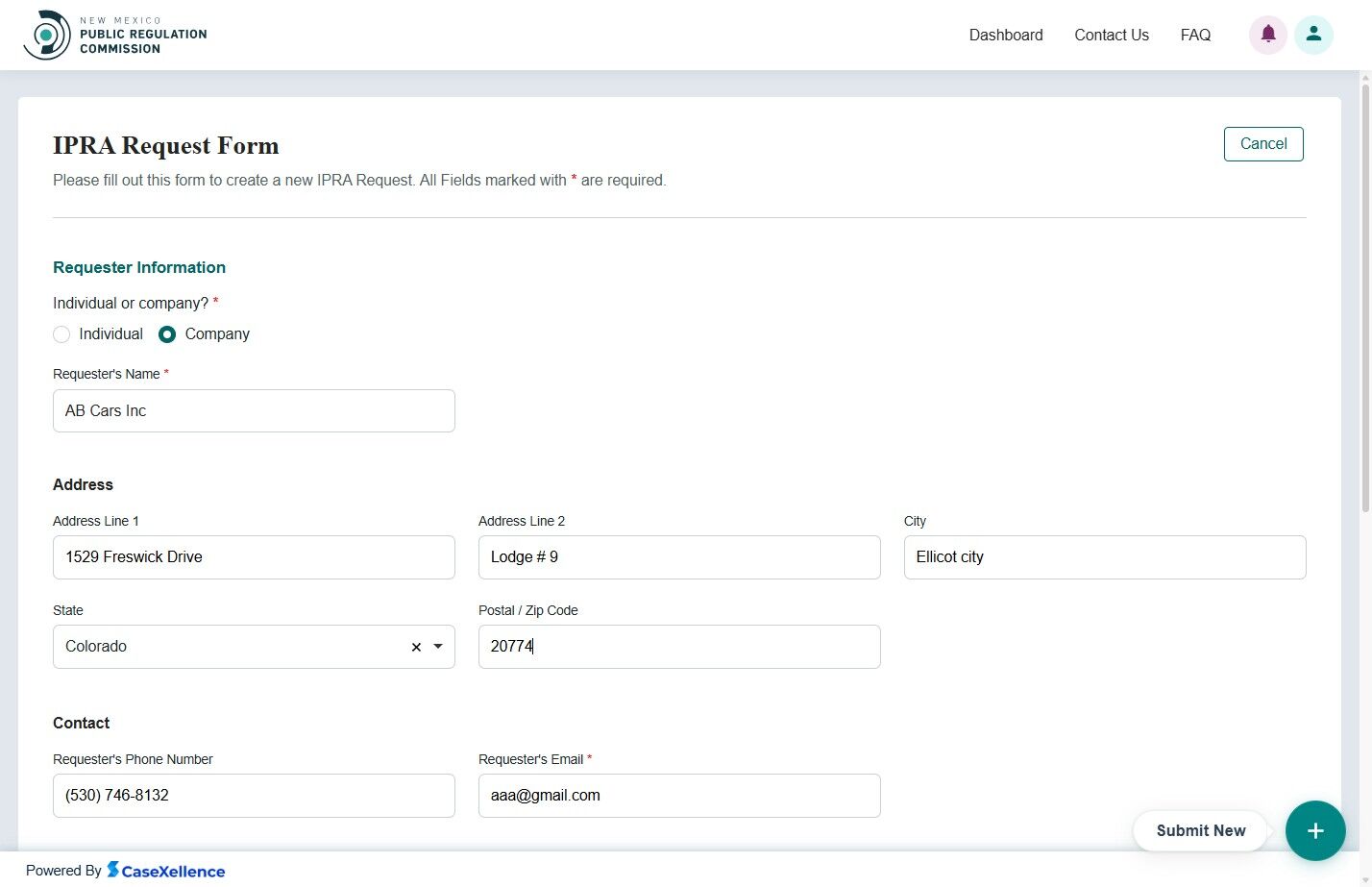Company IPRA Request selection