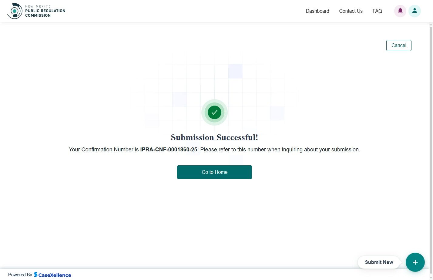 Submission successful message