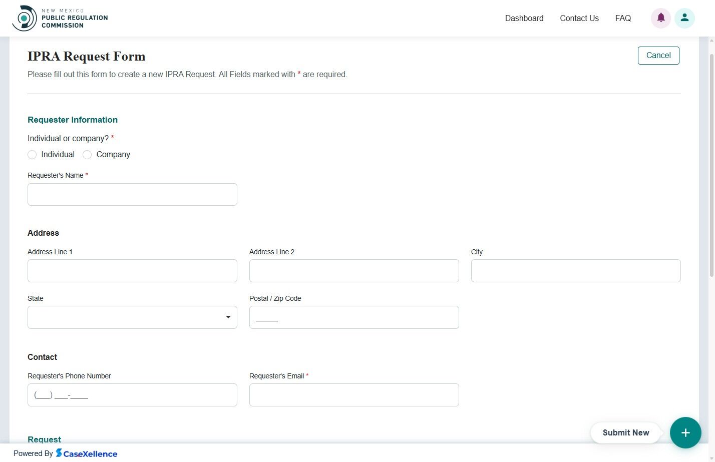 IPRA Request form screen