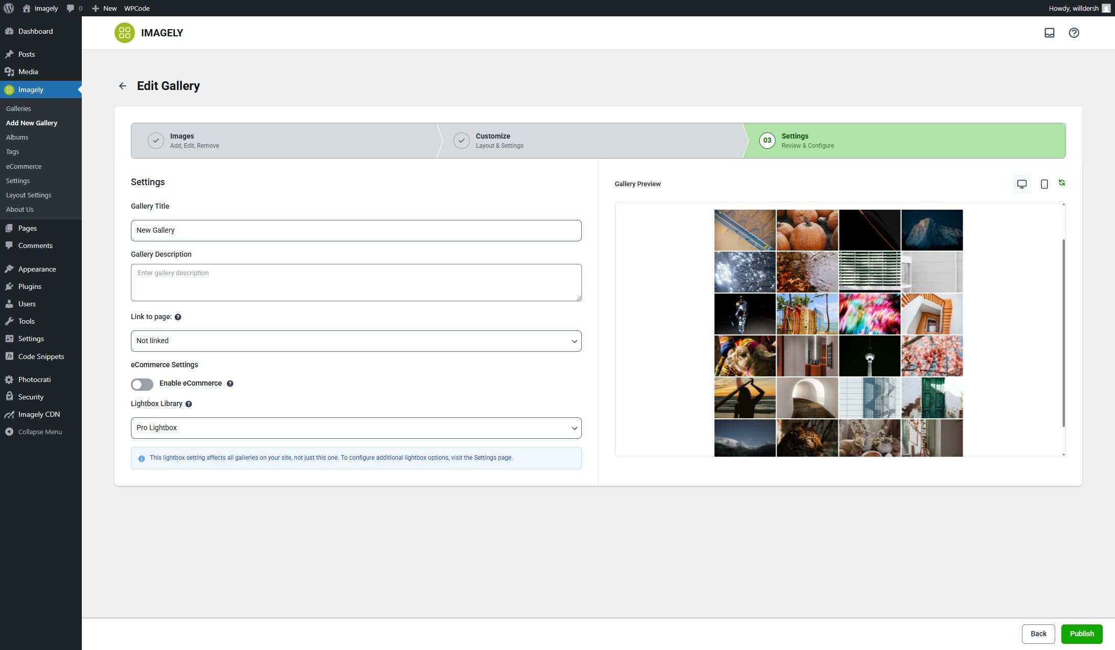 finalize gallery settings