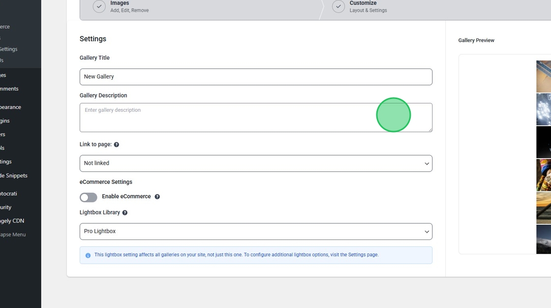 finalize gallery settings