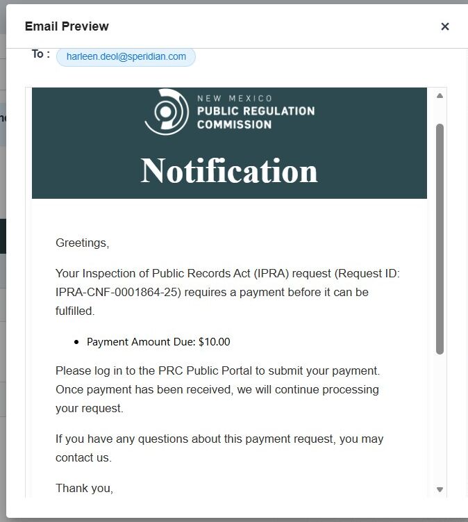 Payment request email example