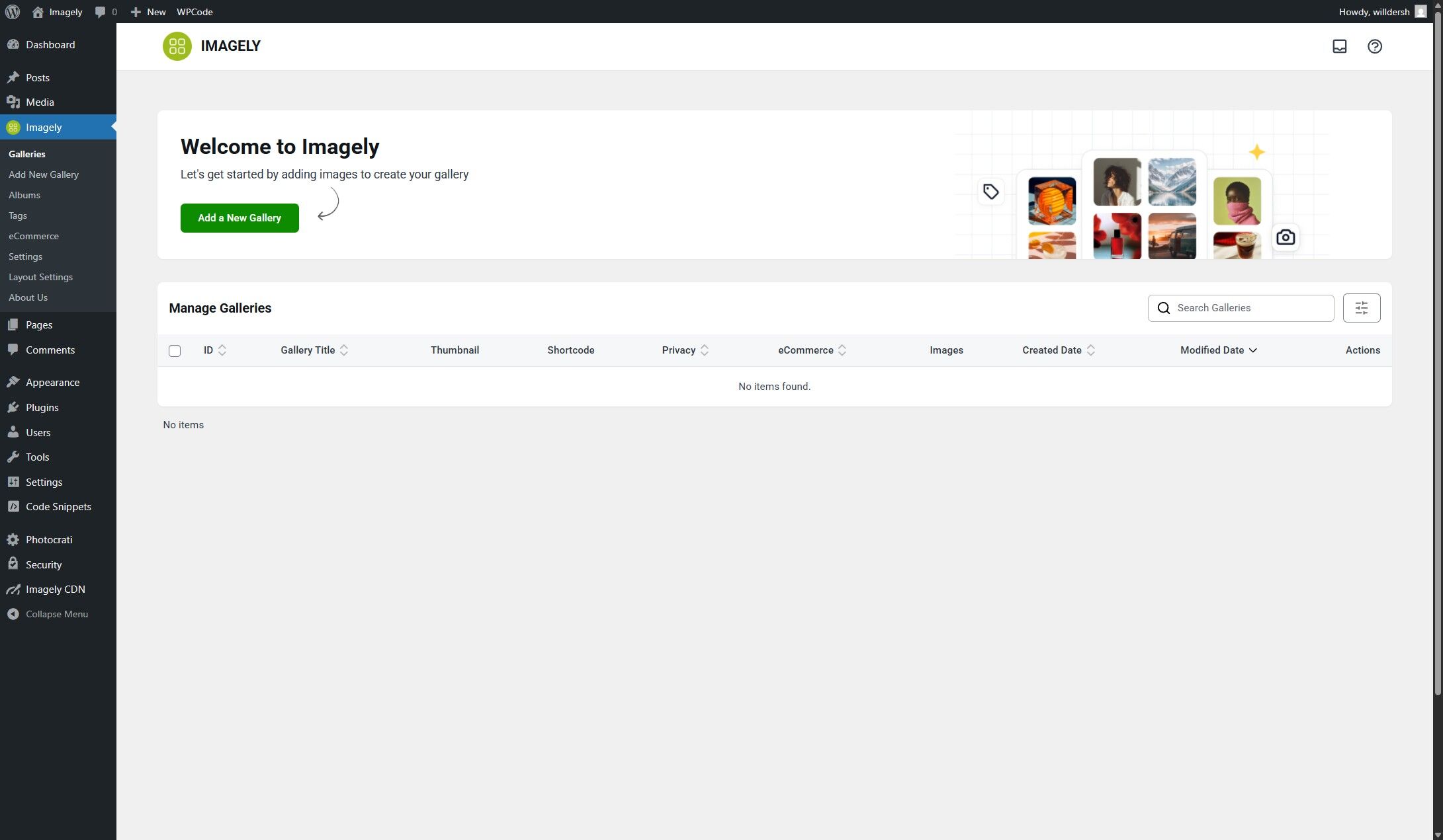 add new gallery button