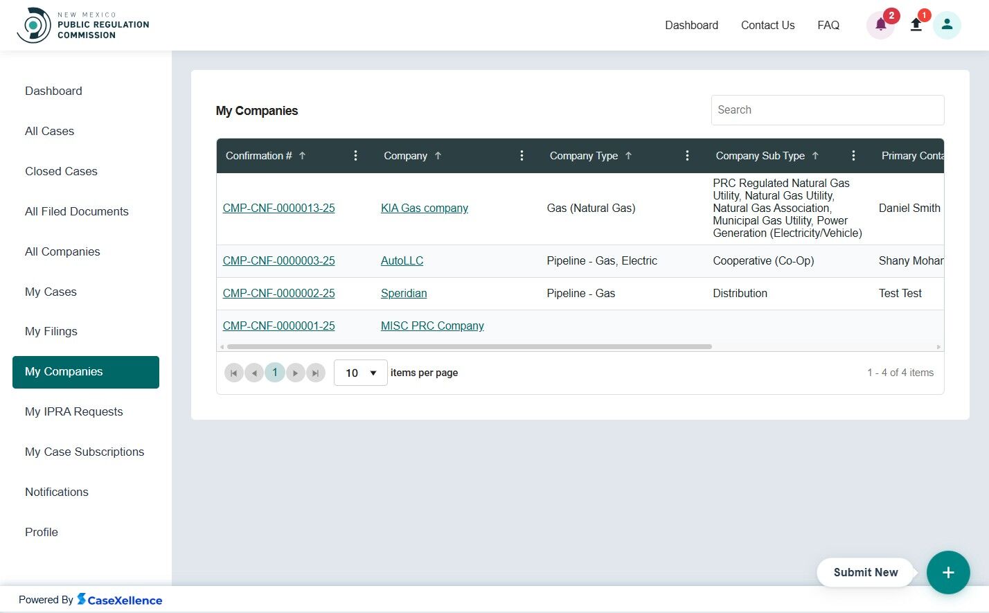 Approved company in dashboard view