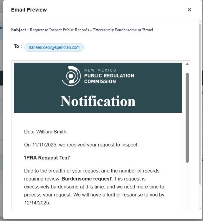 Broad and Burdensome notification email