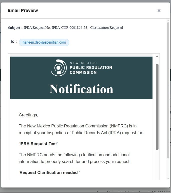 Clarification request email notification