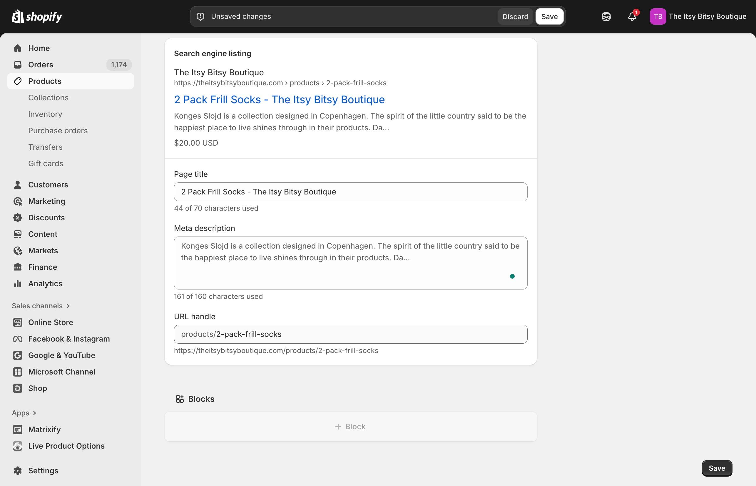 URL handle verification field