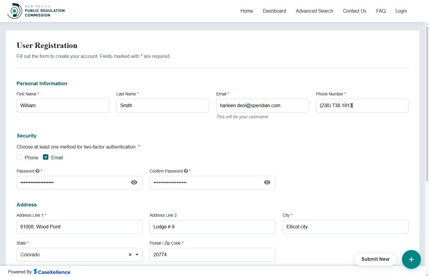 Registration required fields