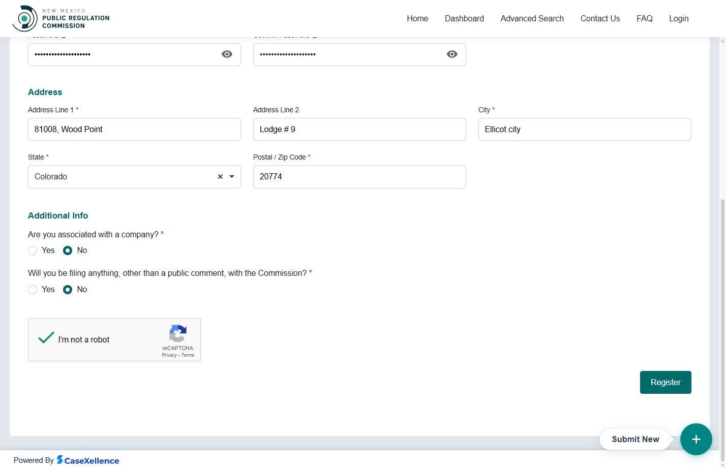 Submit registration form