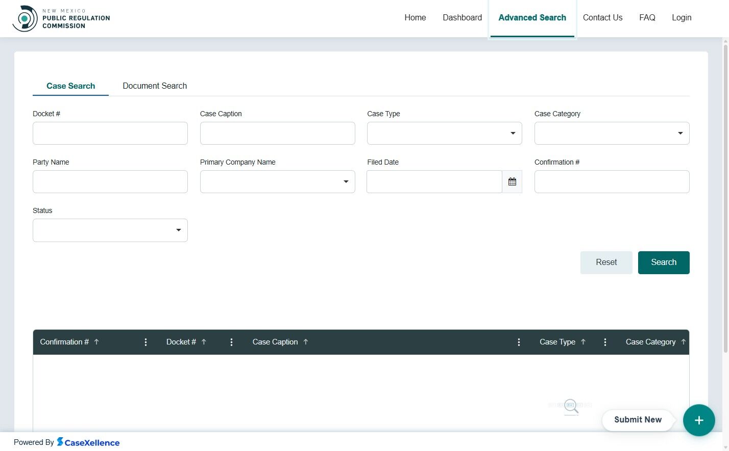 Advanced Search screen