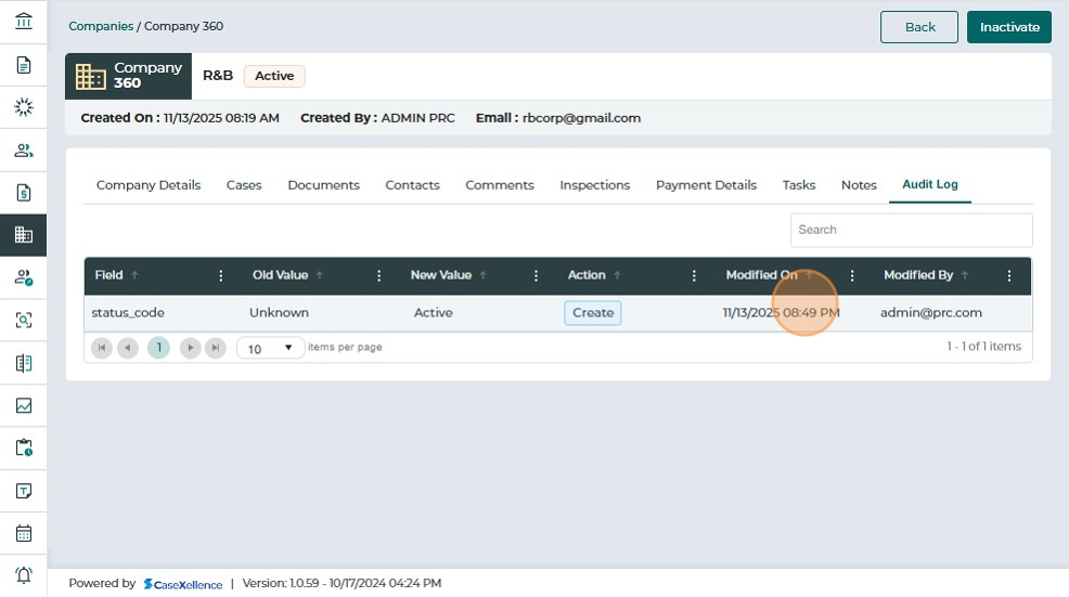 Company Audit Log Details