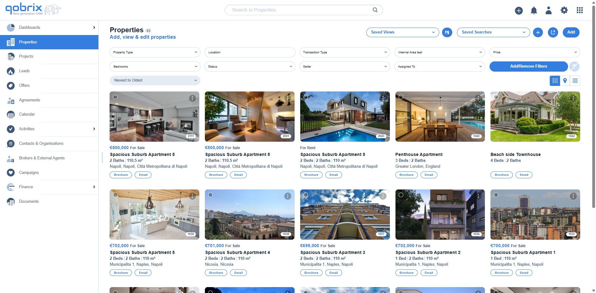 Step 1: Qobrix CRM with profile icon visible.